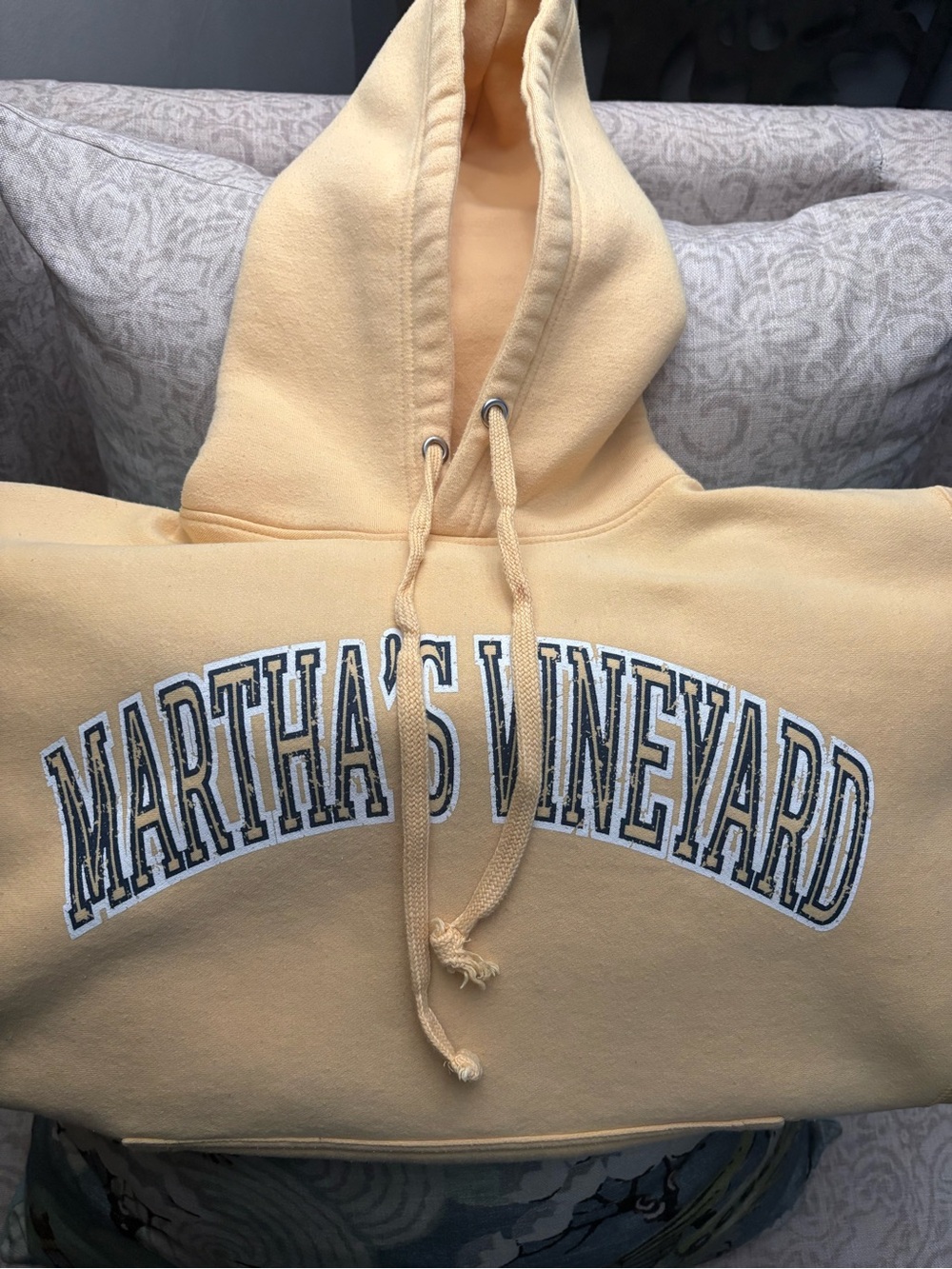 Vineyard Crew Men's Zip-Up Hoodie in Pale Yellow with Arch Logo